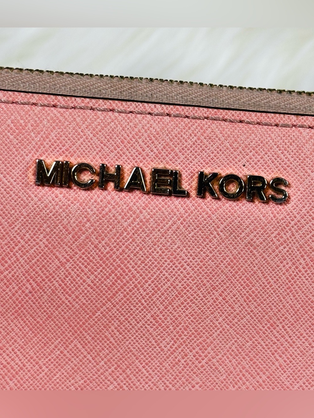 Michael Kors Pink Saffiano Zip Wallet with Gold Hardware - Picture 3 of 6